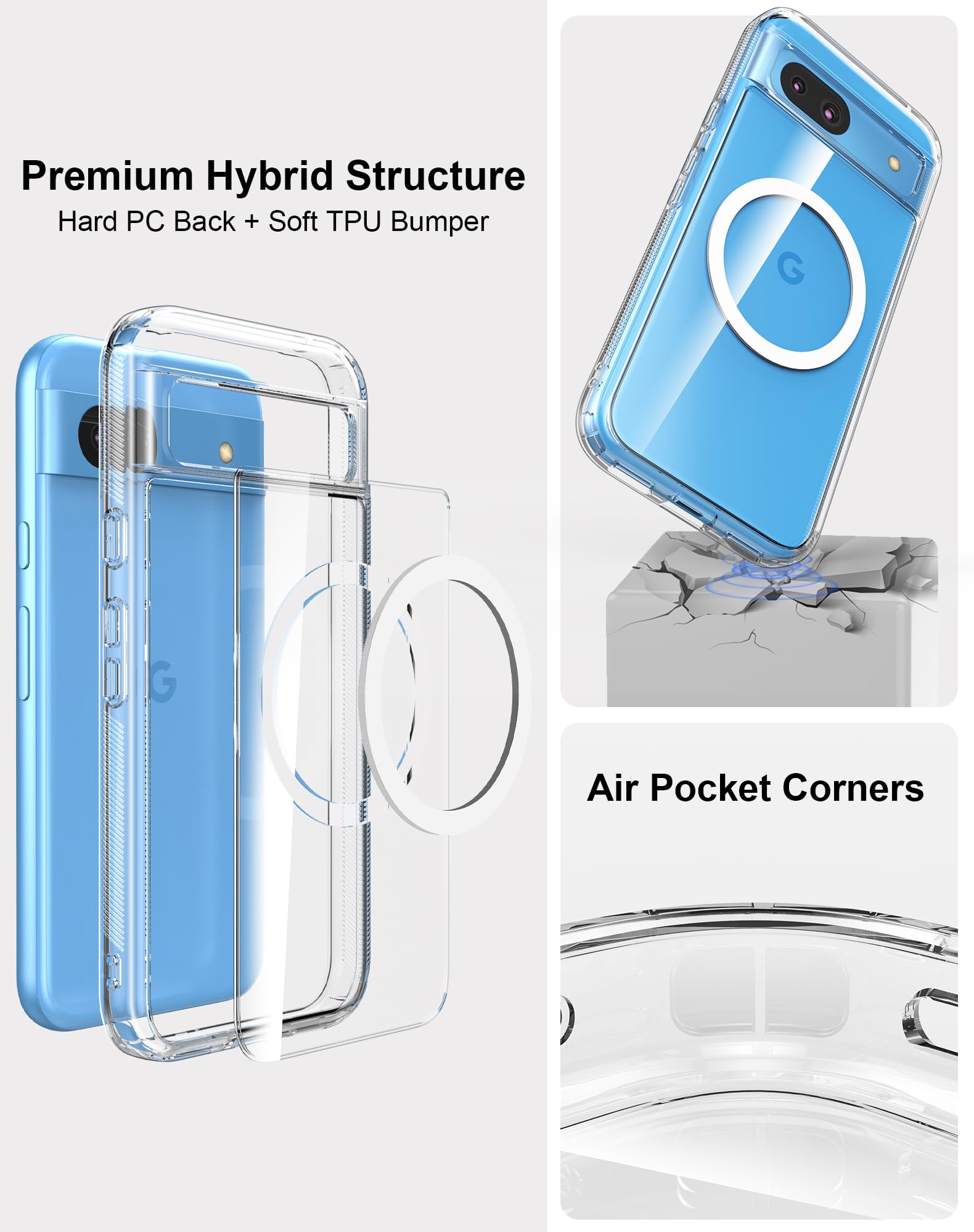 Cresee Cresee Magnetic Case for Google Pixel 8a Clear Hard Back TPU Bumper Shockproof Cover with Built-in Magnet Compatible with Magsafe - View 5 of 7