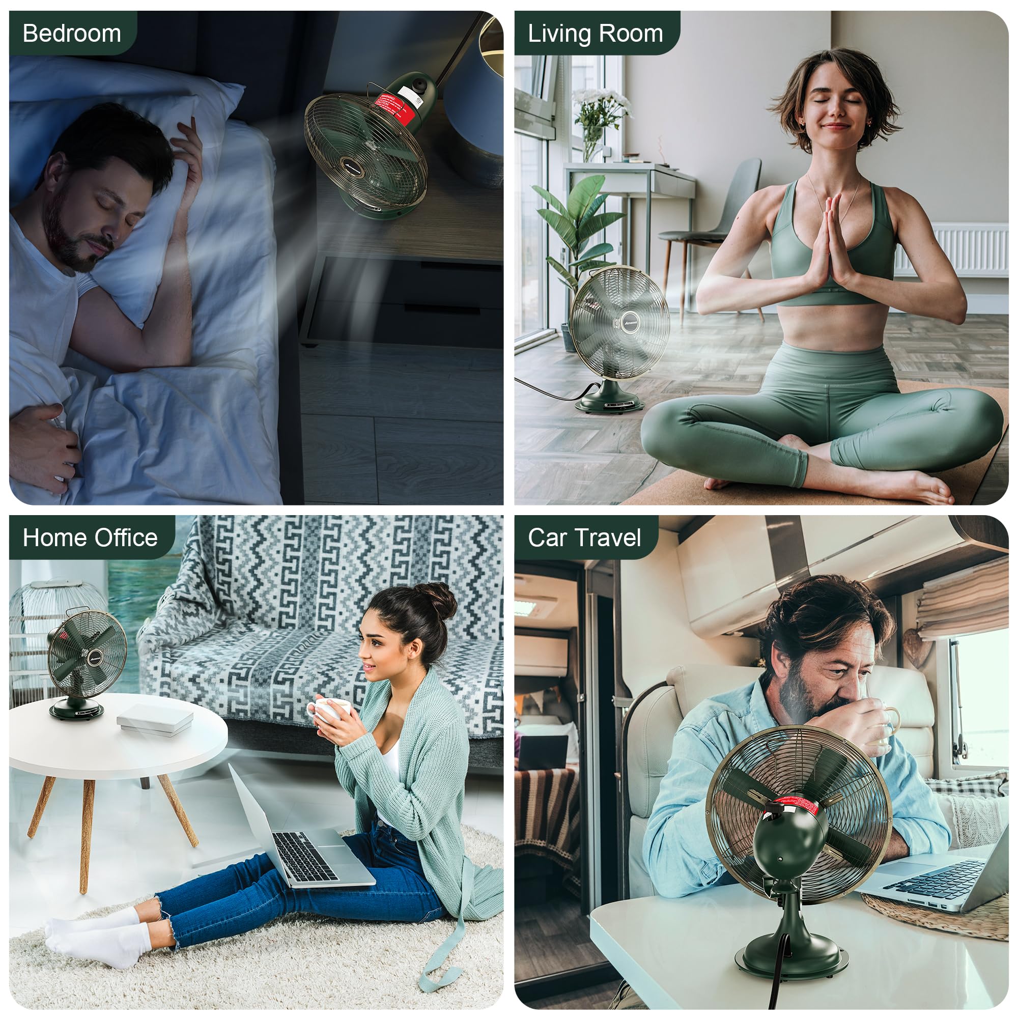 AMACOOL AMACOOL Vintage Oscillating Fan All Metal Retro Table Top Adjustable Quiet 3 Speeds Plug-In Desk Fan for Home Office Bedroom Kitchen - View 7 of 7