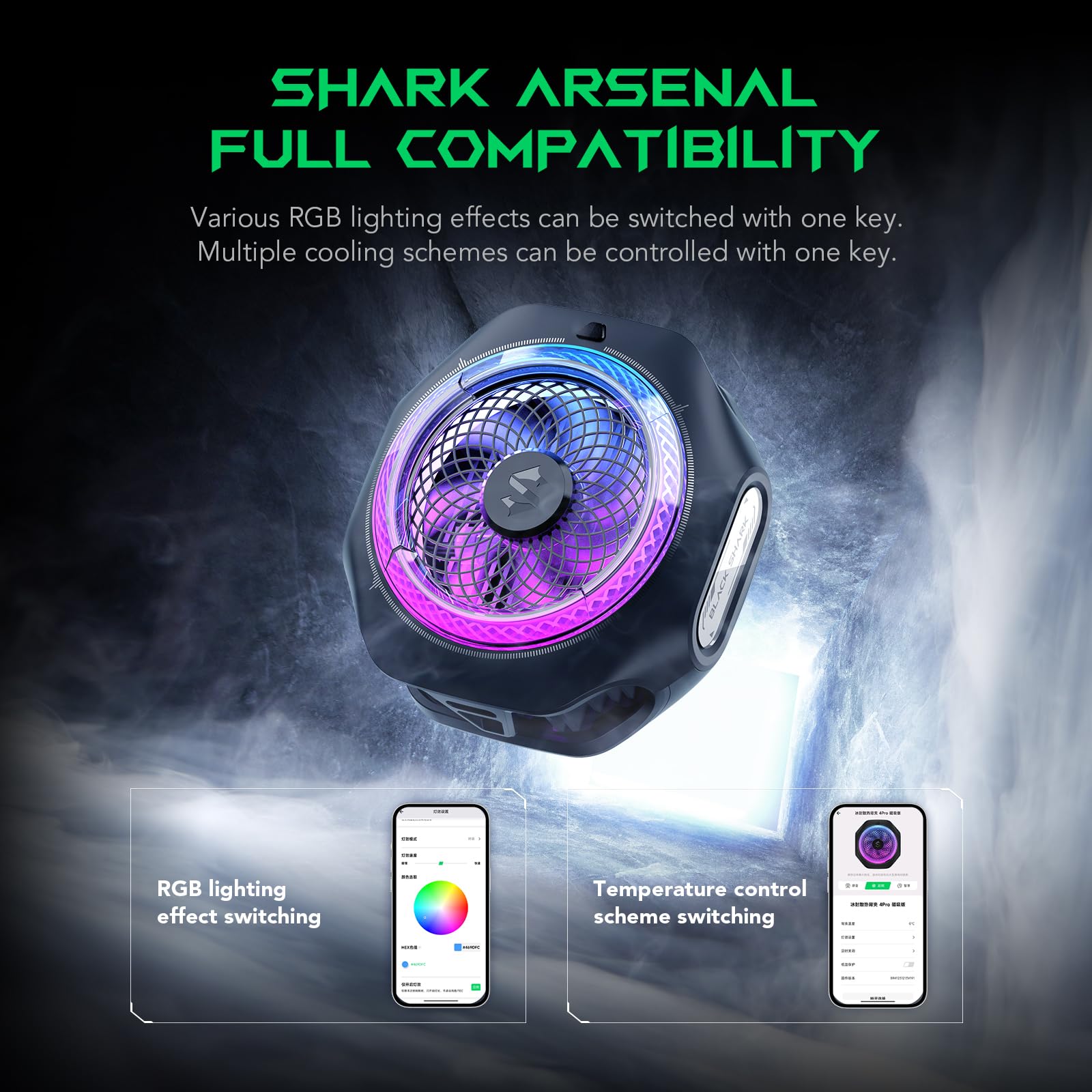 Black Shark Black Shark Magnetic Cell Phone Cooler 4Pro, Portable RGB Cooling Fan, Cellphone Radiator with Removable Grip, App-Controlled Smart Temperature Control for iPhone MagSafe Series/Android/Tablet/iPad - View 5 of 8