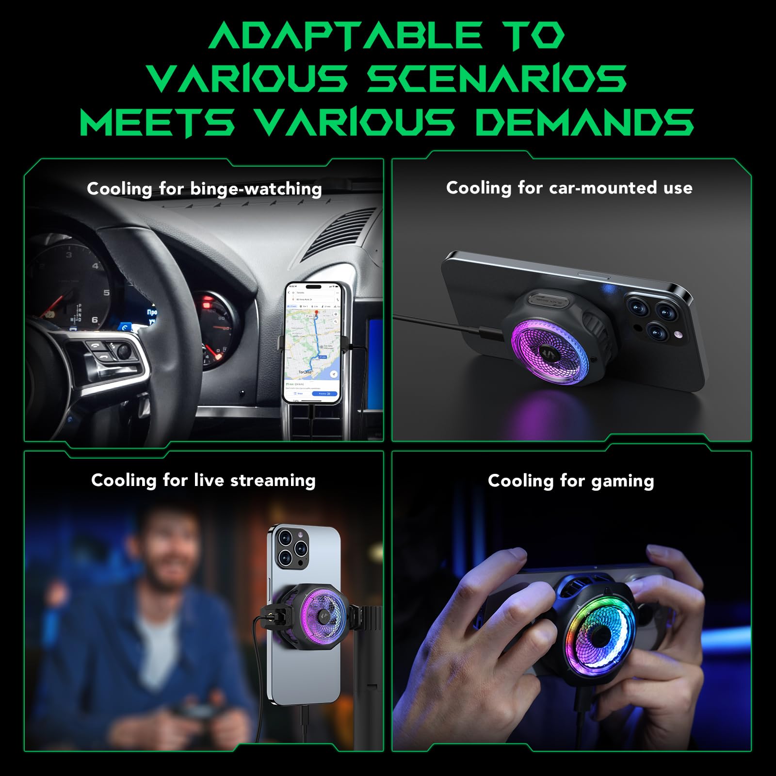 Black Shark Black Shark Magnetic Cell Phone Cooler 4Pro, Portable RGB Cooling Fan, Cellphone Radiator with Removable Grip, App-Controlled Smart Temperature Control for iPhone MagSafe Series/Android/Tablet/iPad - View 6 of 8