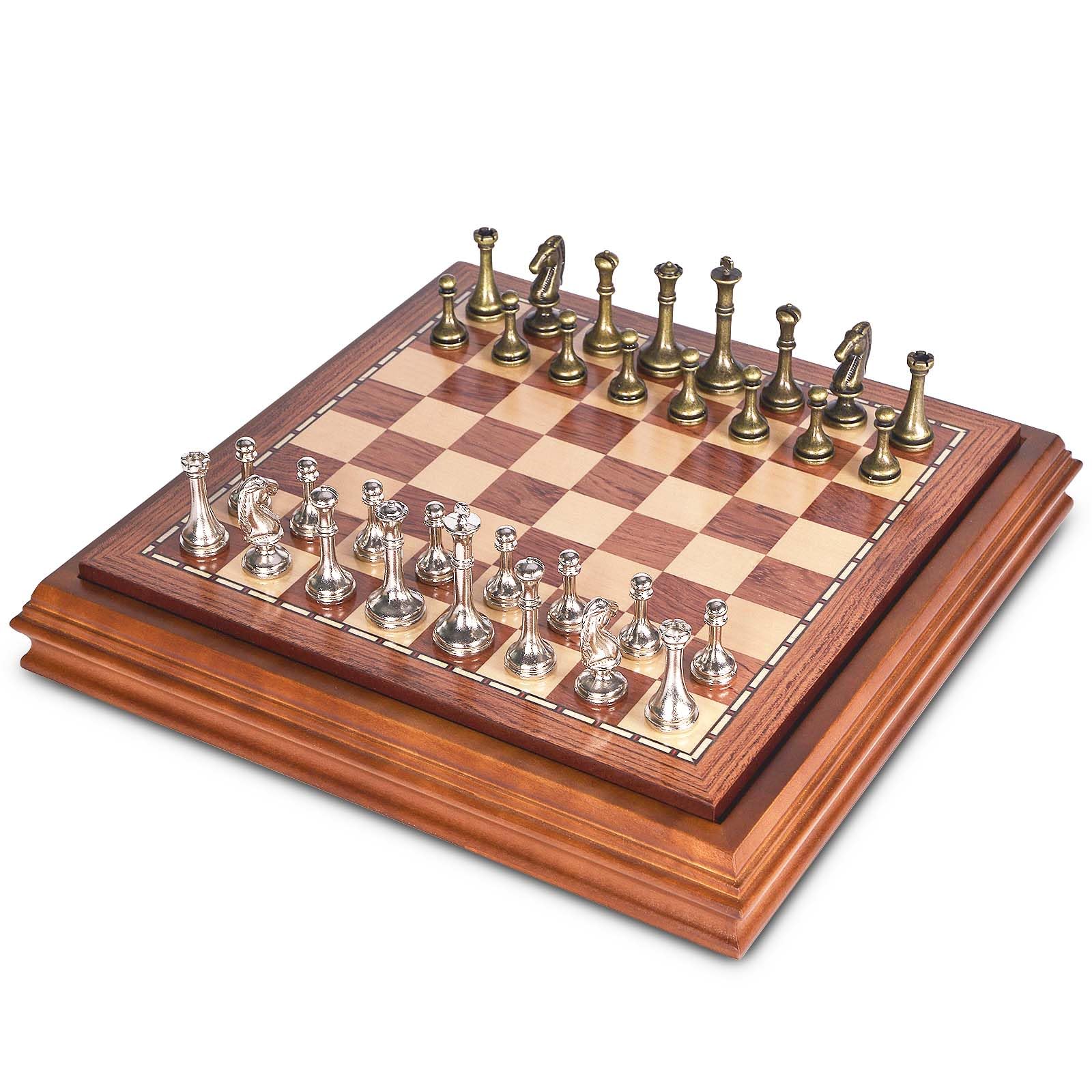 AMEROUS AMEROUS Wooden Chess Board Set 12.5 Inch with Metal Pieces Storage for Adults and Kids Unique Tournament Game for Beginners and Professionals - View 3 of 9
