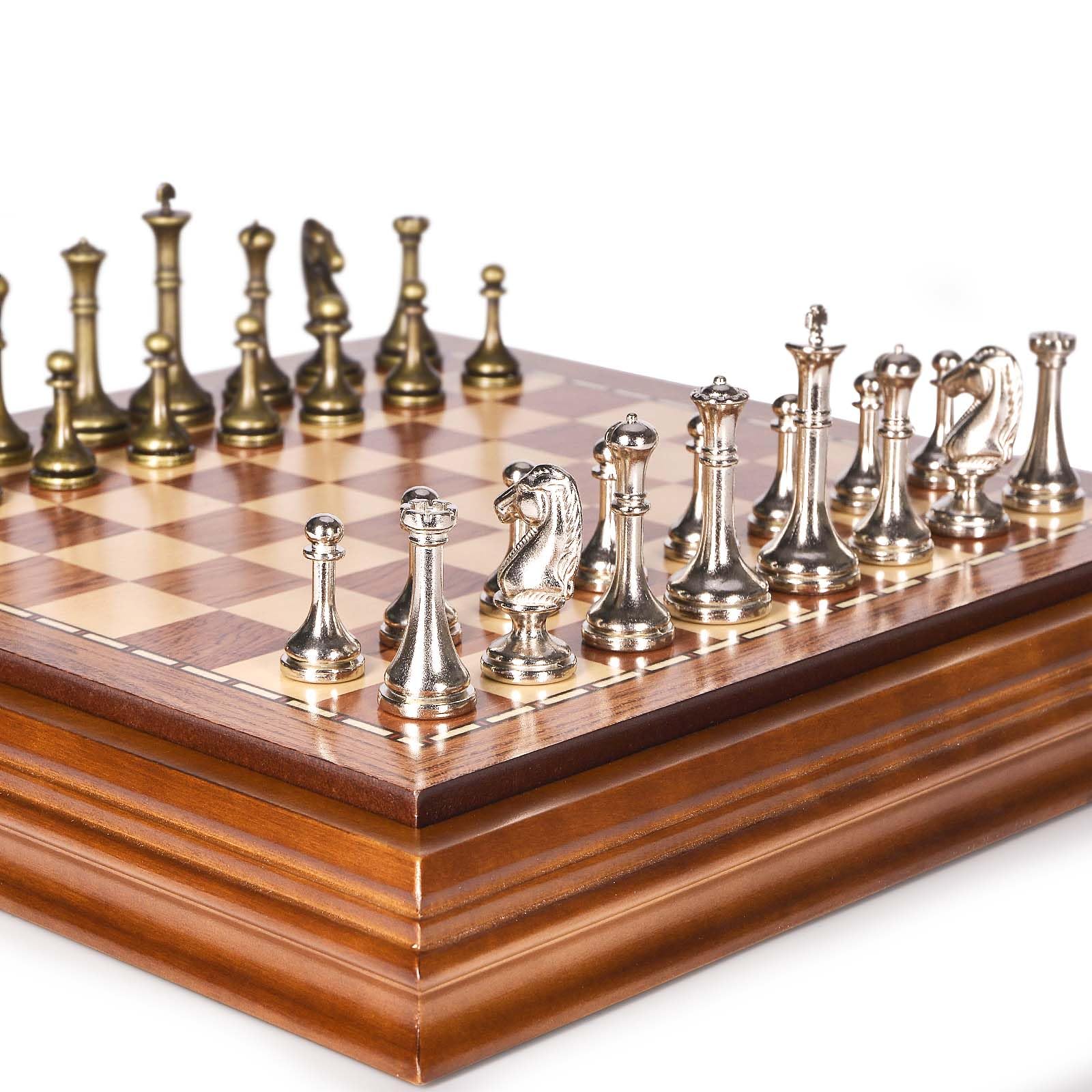 AMEROUS AMEROUS Wooden Chess Board Set 12.5 Inch with Metal Pieces Storage for Adults and Kids Unique Tournament Game for Beginners and Professionals - View 5 of 9