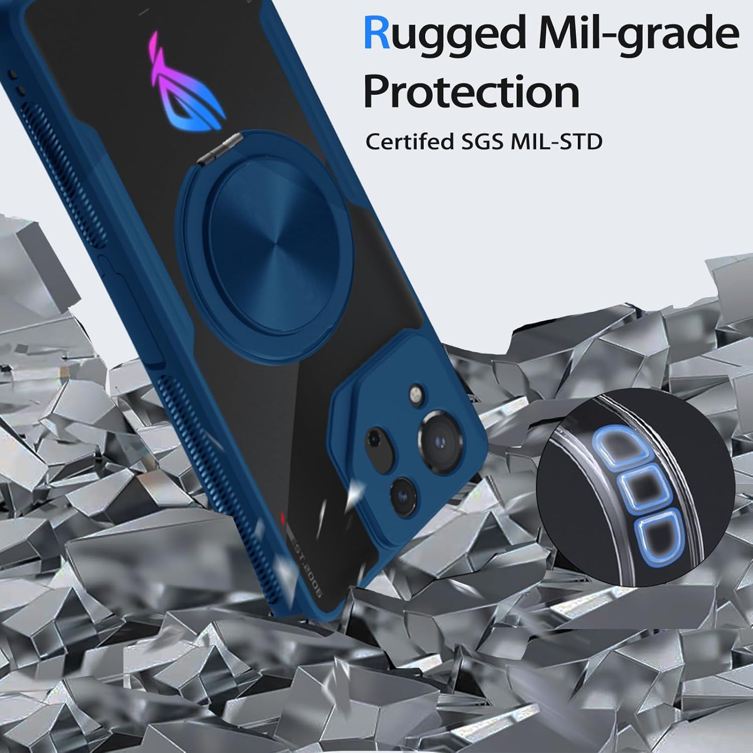 HikerClub HikerClub ROG Phone 8 and 8 Pro Case 360 Rotatable Magnetic Kickstand Non-Slip Shockproof Crystal Clear Cover 2024 - View 2 of 8