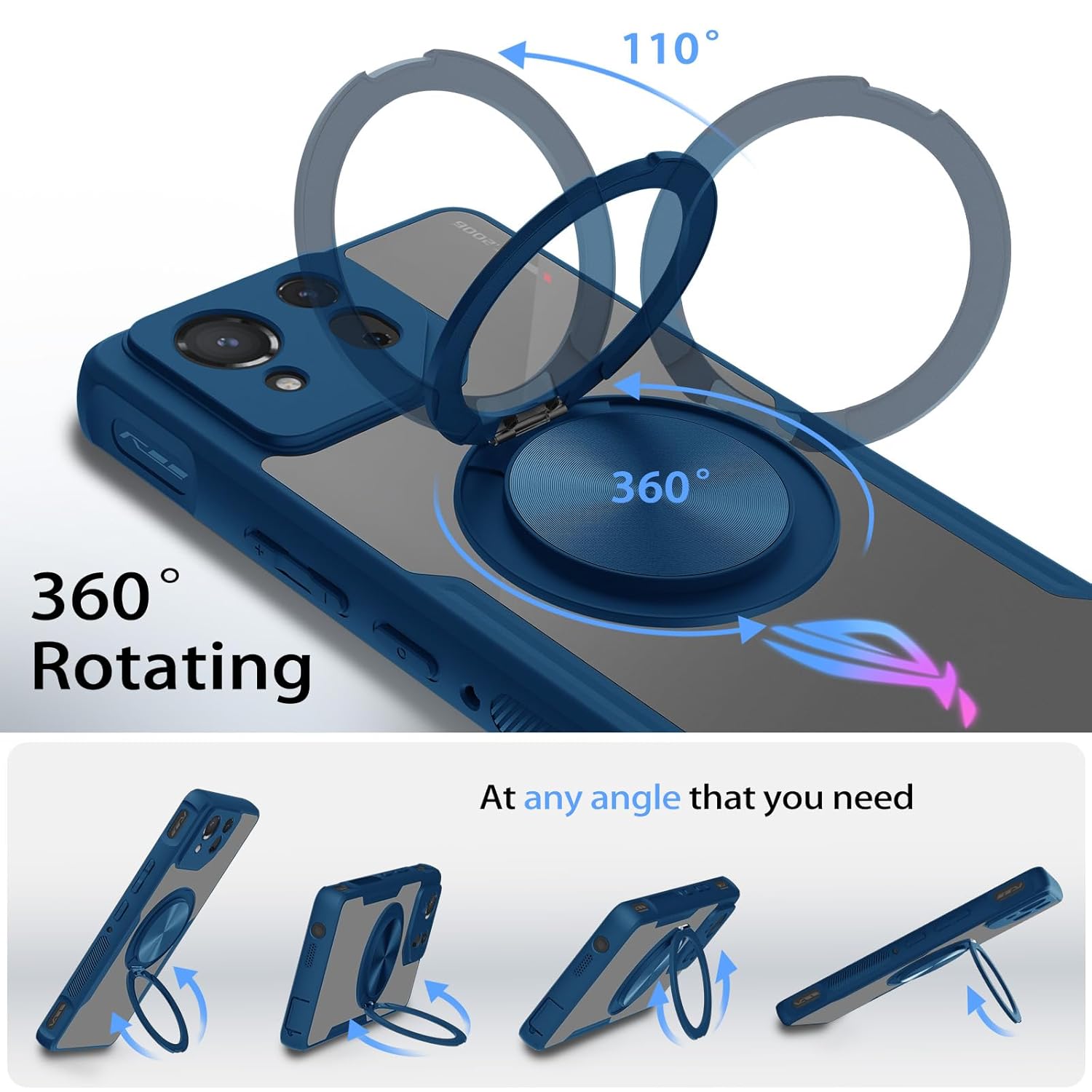 HikerClub HikerClub ROG Phone 8 and 8 Pro Case 360 Rotatable Magnetic Kickstand Non-Slip Shockproof Crystal Clear Cover 2024 - View 3 of 8