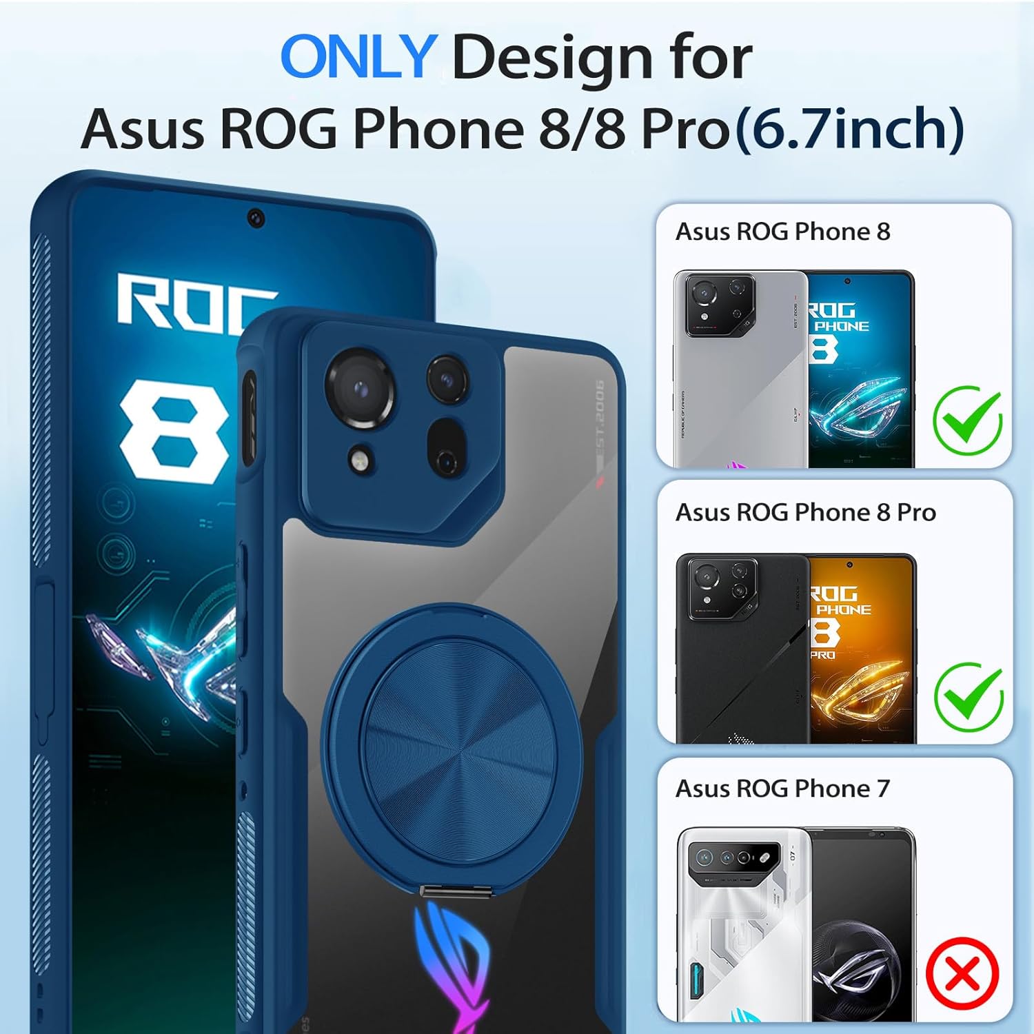 HikerClub HikerClub ROG Phone 8 and 8 Pro Case 360 Rotatable Magnetic Kickstand Non-Slip Shockproof Crystal Clear Cover 2024 - View 6 of 8