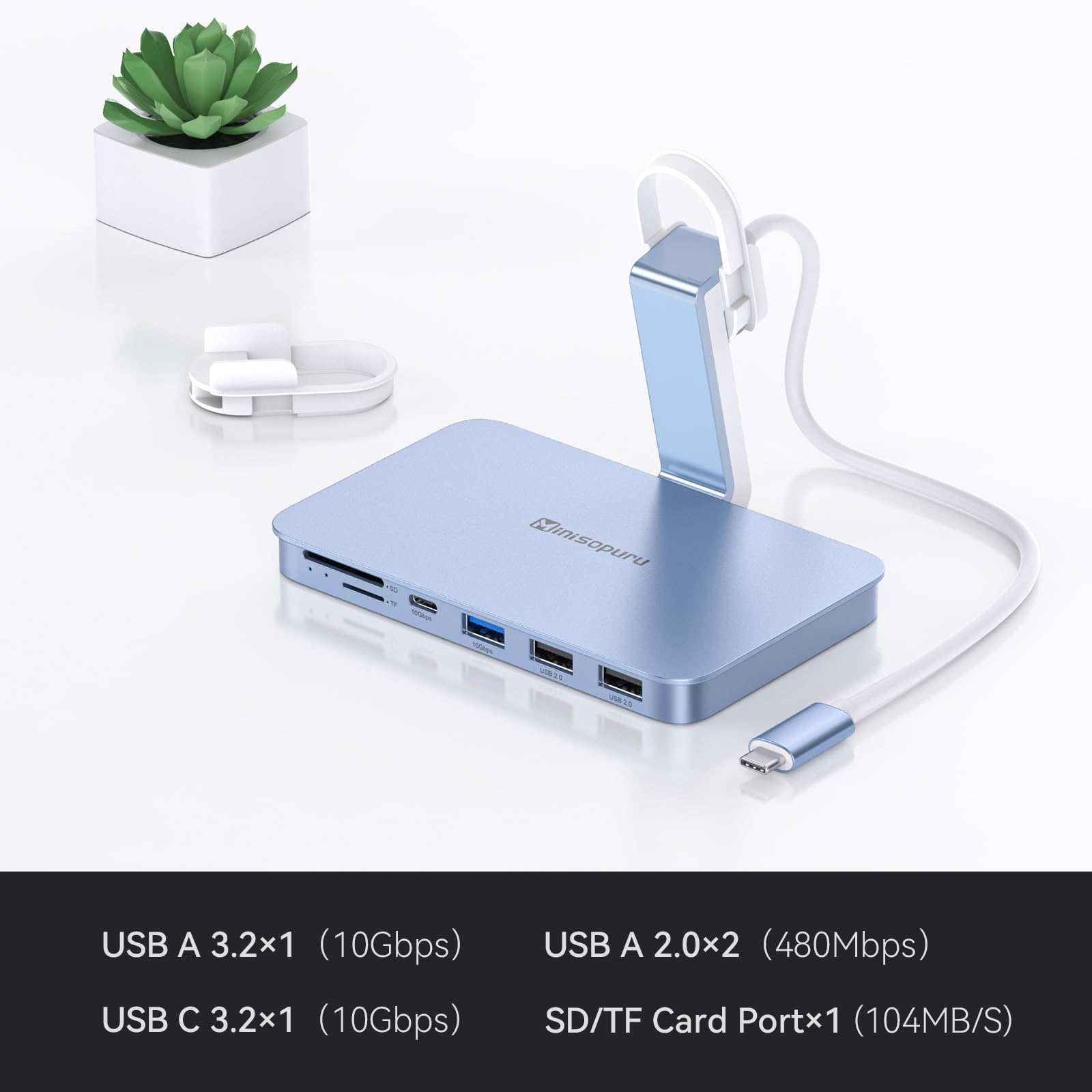 minisopuru Minisopuru iMac USB C Hub for 24 inch 2021 2023 2024 Compatible with M1 M3 M4 and Studio Display 27 inch Blue USB 3.2 10Gbps Adapter - View 2 of 7