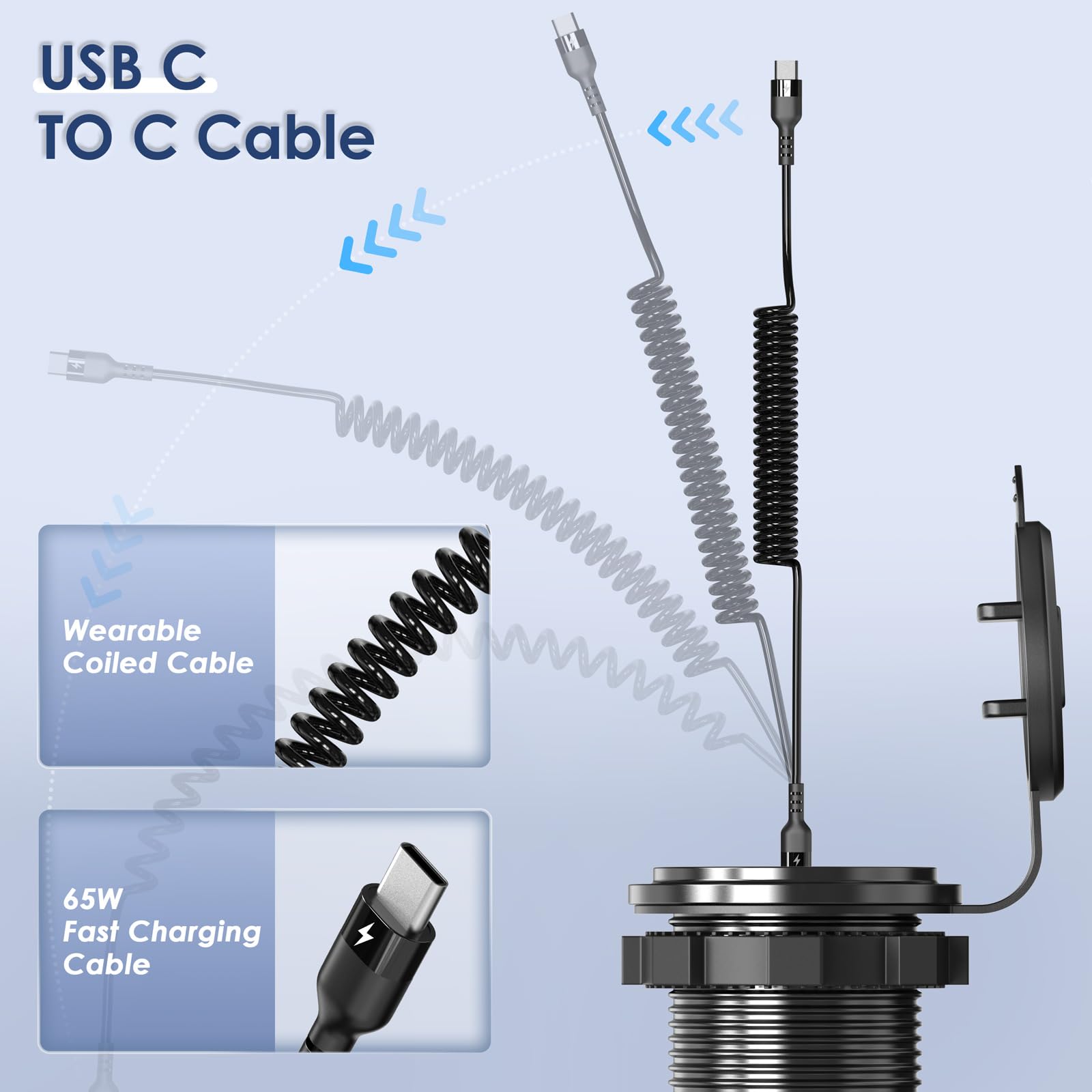 Zhaobeimao 12V USB C Outlet 78W 4 Ports Car Charger with Dual PD 30W QC 18W Voltmeter and C to C Cable for Boat Bus Truck RV Motorcycle - View 4 of 7