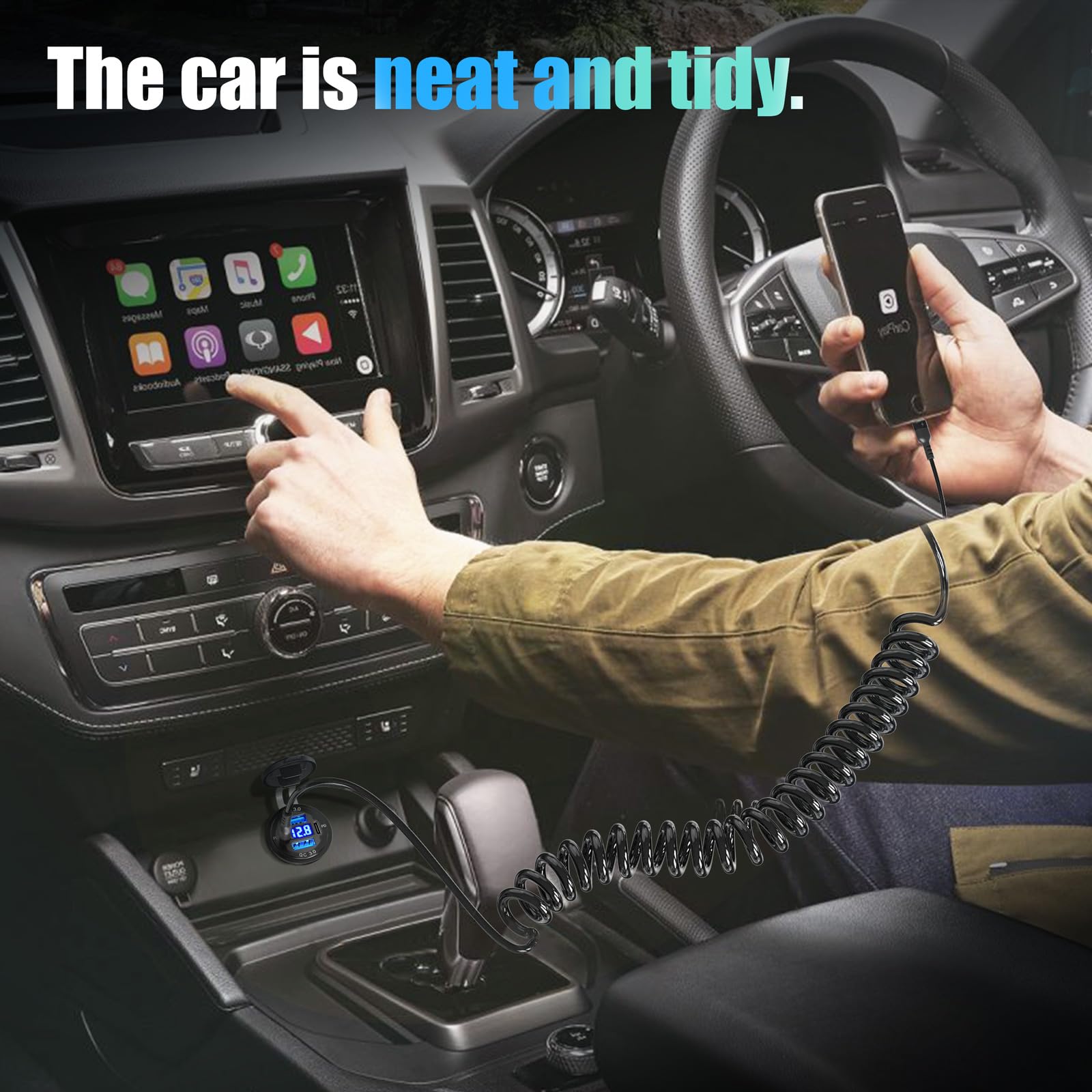 Zhaobeimao 12V USB C Outlet 78W 4 Ports Car Charger with Dual PD 30W QC 18W Voltmeter and C to C Cable for Boat Bus Truck RV Motorcycle - View 7 of 7