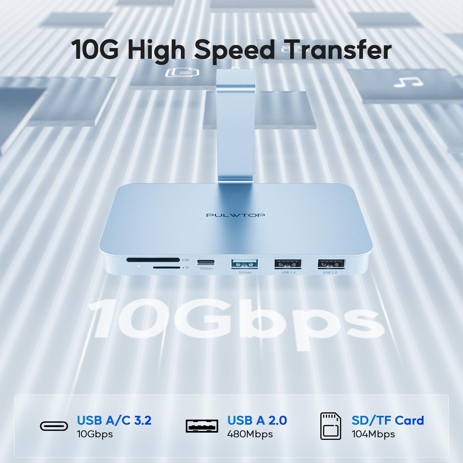 PULWTOP PULWTOP USB C Hub for iMac 10Gbps Supports M1 M3 M4 2USB A 2.0 SD TF Card Reader for 24 inch Studio Display Blue - View 3 of 9