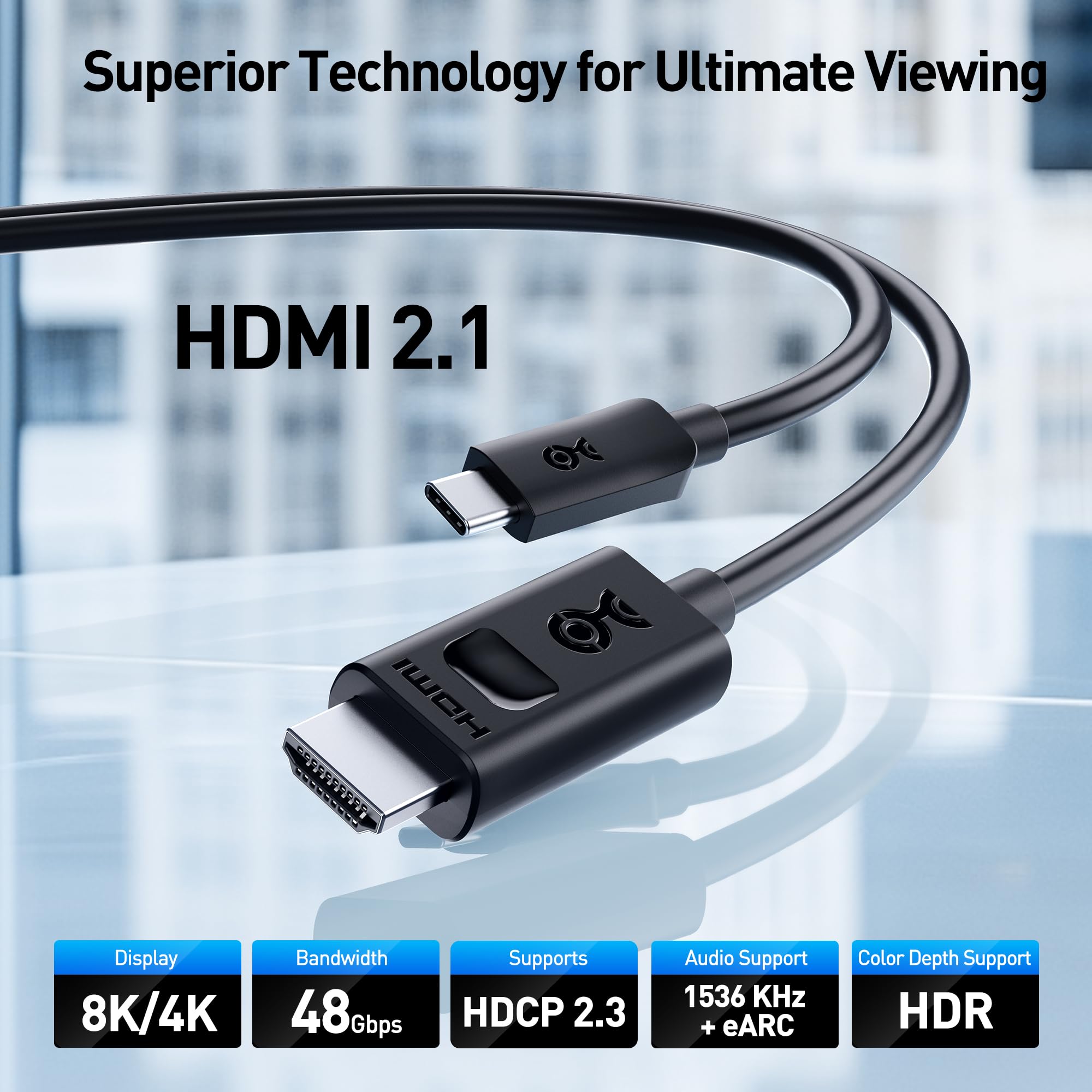 Cable Matters Cable Matters USB C to HDMI 2.1 Cable 3ft 4K 240Hz 8K 60Hz HDR Compatible with MacBook Pro XPS ThinkPad Thunderbolt 4 USB 4 - View 2 of 7