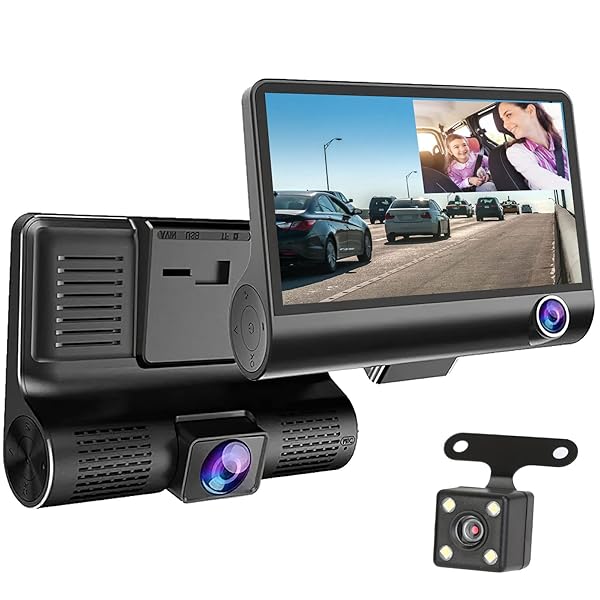iMounTEK iMountek Dash Cam 1296P 3 Channel Car Camera Front Inside Rear 140 Degree Wide Angle Loop Recording G Sensor Motion Detection