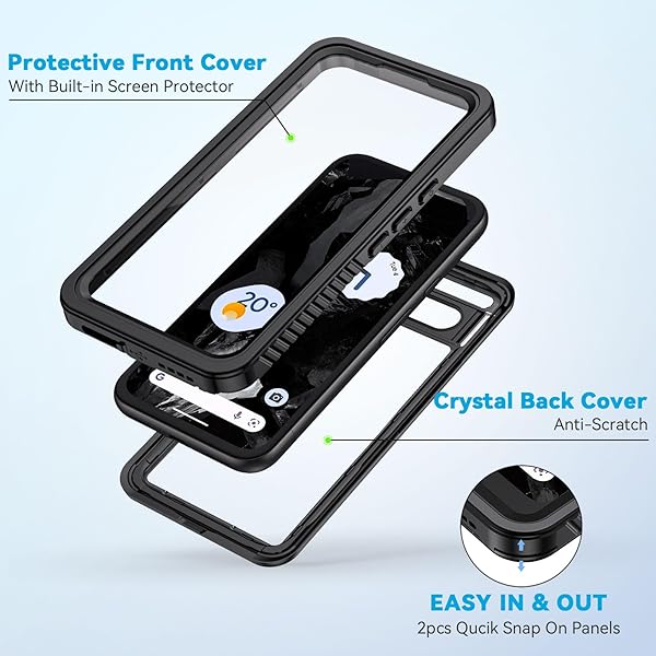 Lanhiem Lanhiem IP68 Waterproof Dustproof Rugged Case for Google Pixel 8a with Built-in Screen Protector Obsidian Black Full Body Shockproof - View 5 of 10