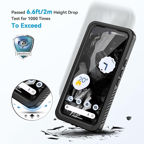 Lanhiem Lanhiem IP68 Waterproof Dustproof Rugged Case for Google Pixel 8a with Built-in Screen Protector Obsidian Black Full Body Shockproof - View 6 of 10