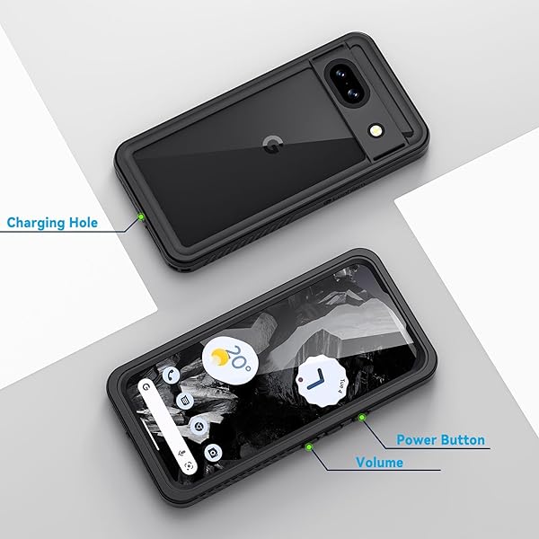 Lanhiem Lanhiem IP68 Waterproof Dustproof Rugged Case for Google Pixel 8a with Built-in Screen Protector Obsidian Black Full Body Shockproof - View 8 of 10