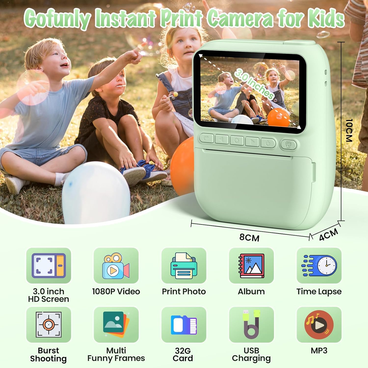 Gofunly Kids Camera Instant Print 32MP 1080P Toddler Digital Camera with Printer Paper Birthday Gift for 3-12 Year Olds Green - View 3 of 9