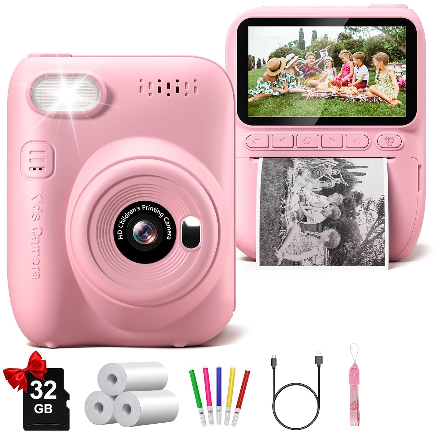 Gofunly Kids Camera Instant Print 32MP 1080P Toddler Digital Camera with Printer Paper Birthday Gift for 3-12 Year Olds Green - View 8 of 9