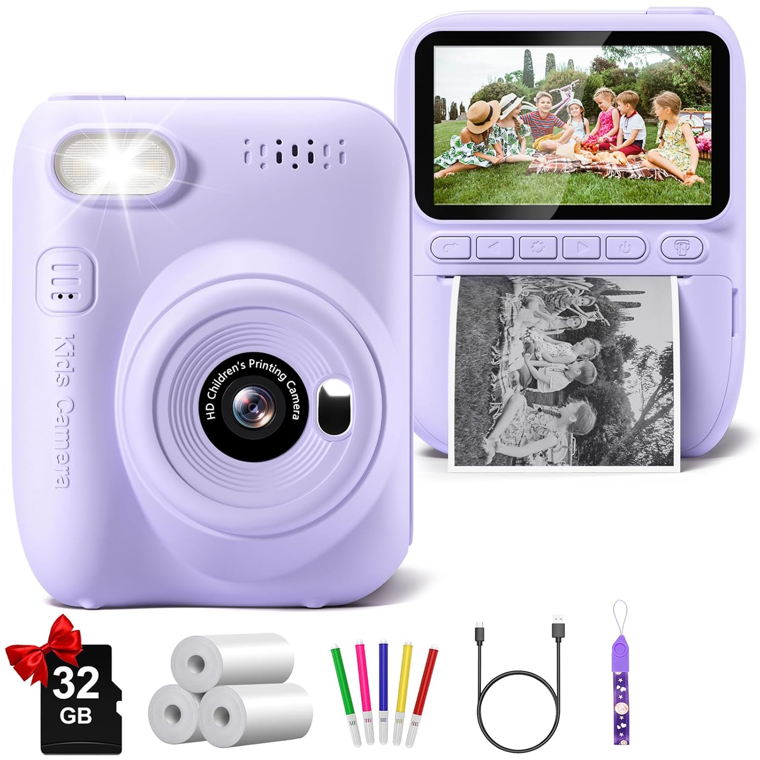 Gofunly Kids Camera Instant Print 32MP 1080P Toddler Digital Camera with Printer Paper Birthday Gift for 3-12 Year Olds Green - View 9 of 9