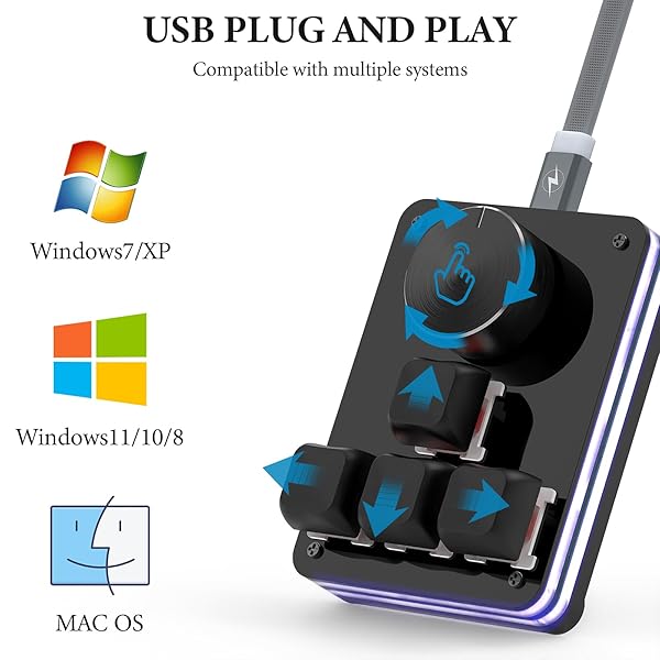 GEEKRIA Geekria USB Mini 4-Key One-Handed Mechanical Gaming Keyboard with RGB Silent Red Axis Programmable Macro for Windows and Mac OS - View 5 of 8