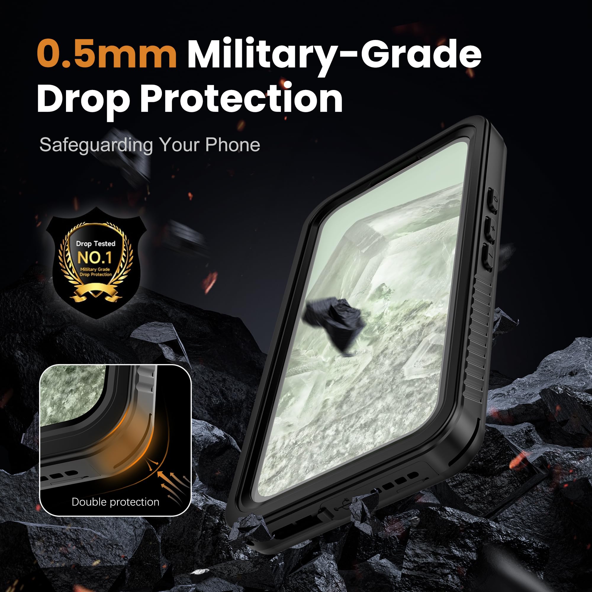 Hllhunkhe Hllhunkhe Waterproof Case for Google Pixel 8A with Screen Protector Rugged Full Body Dustproof Shockproof Protective Cover Black - View 4 of 7