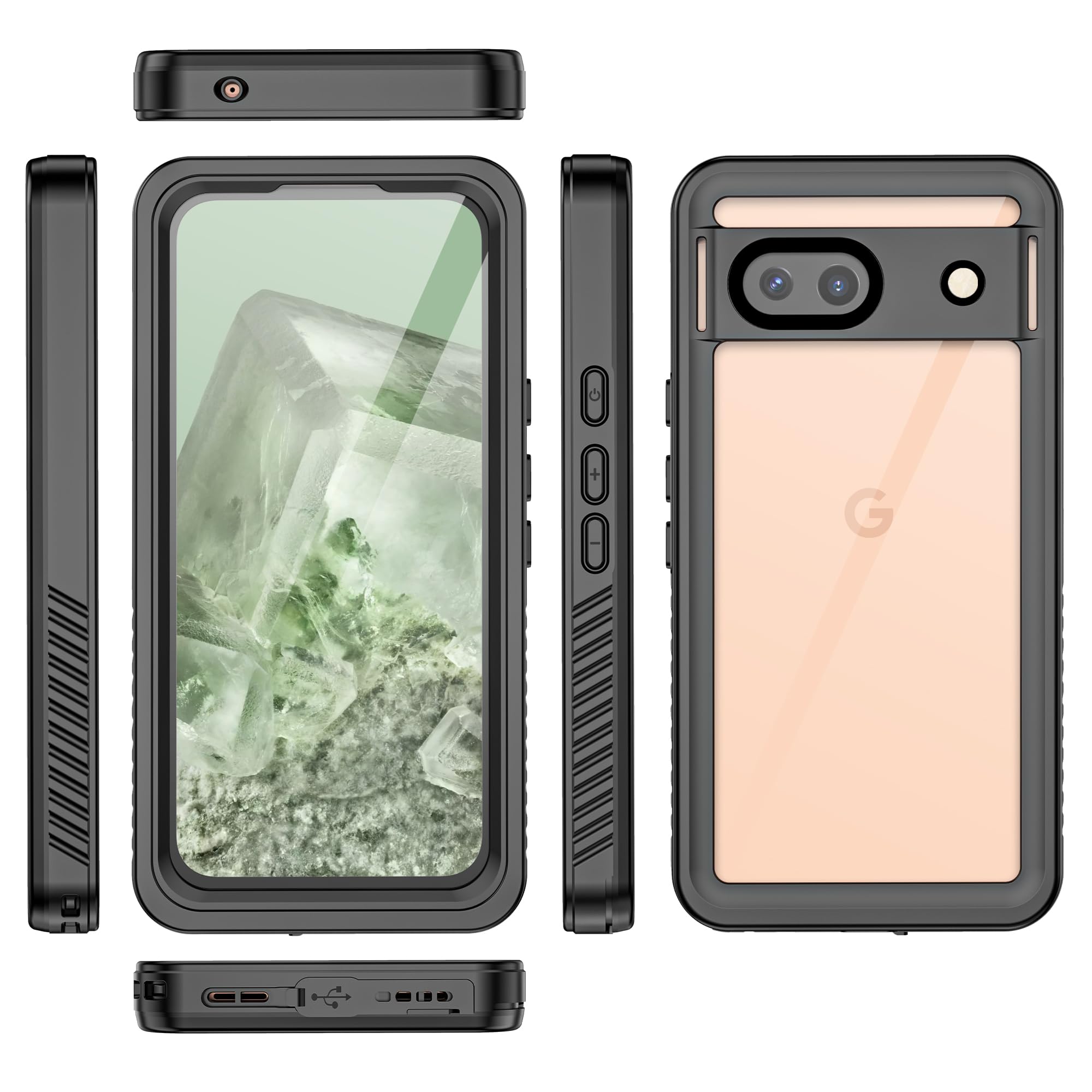 Hllhunkhe Hllhunkhe Waterproof Case for Google Pixel 8A with Screen Protector Rugged Full Body Dustproof Shockproof Protective Cover Black - View 6 of 7