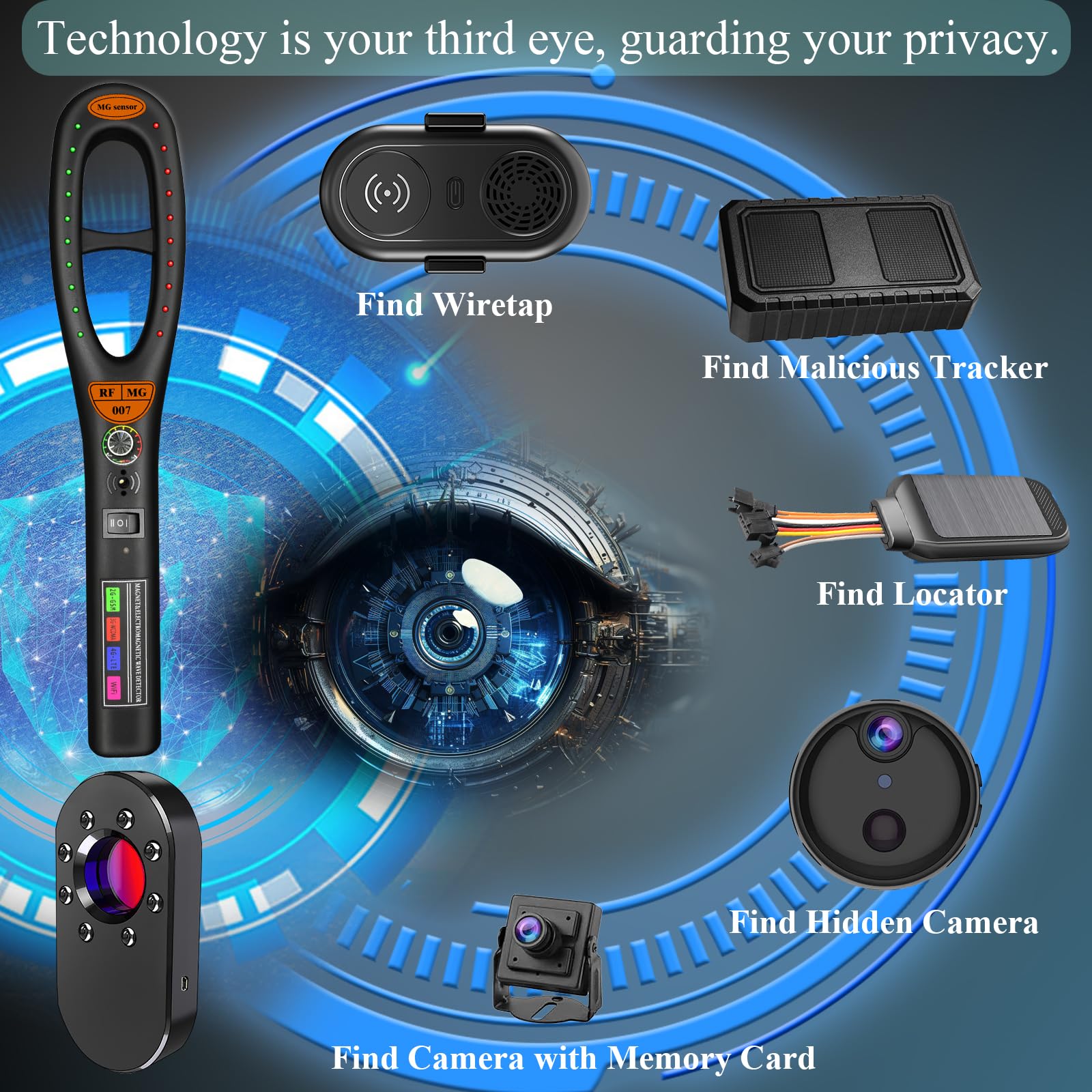 KAXYUYA KAXYUYA Hidden Camera Detector and Magnetic Field Listening Device for Personal Privacy Protection in Car Hotel Meeting and Travel - View 5 of 5