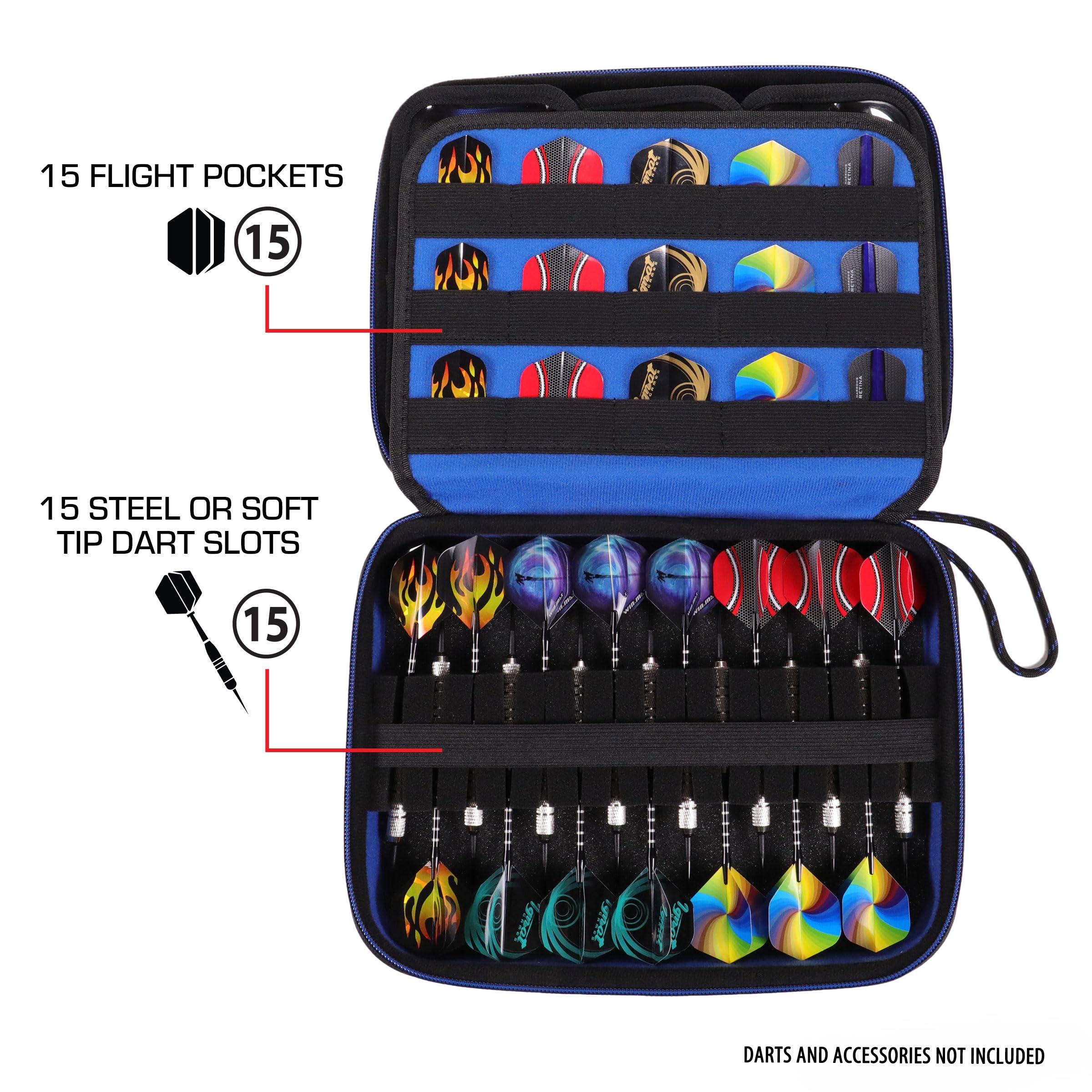 USA Gear USA Gear XL Semi Hard Shell Dart Case for 15 Piece Set with Locking Foam Design in Blue - Perfect Storage for Darts and Accessories - View 2 of 9