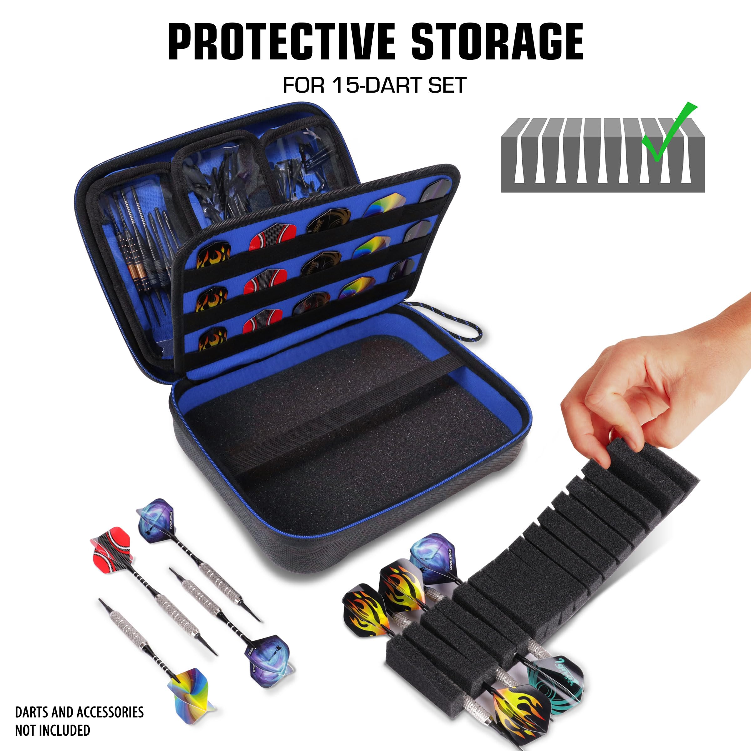 USA Gear USA Gear XL Semi Hard Shell Dart Case for 15 Piece Set with Locking Foam Design in Blue - Perfect Storage for Darts and Accessories - View 6 of 9
