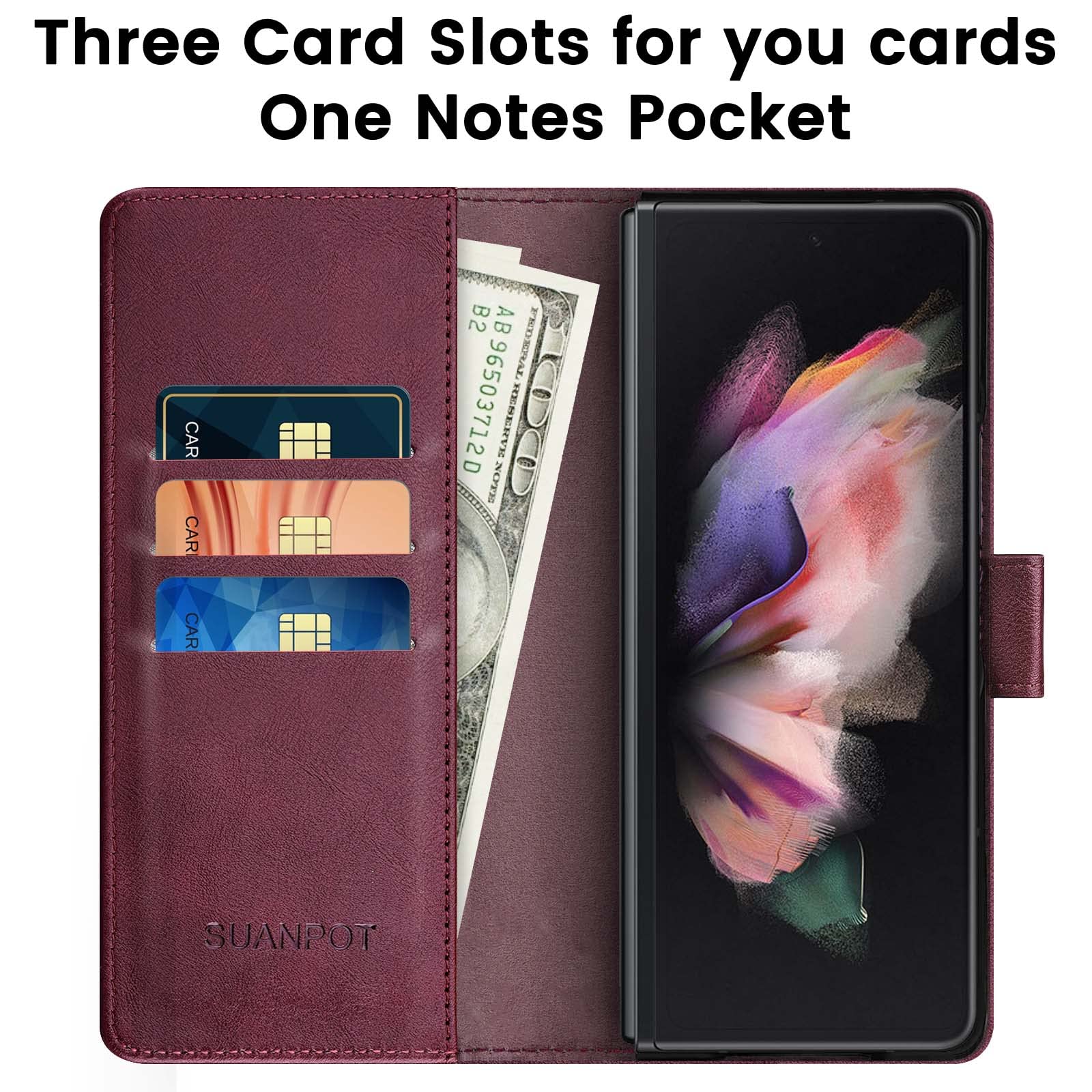 SUANPOT SUANPOT Samsung Galaxy Z Fold 6 5G Wallet Case RFID Blocking Credit Card Holder Flip Book PU Leather Cover for Men and Women Wine Red - View 4 of 6