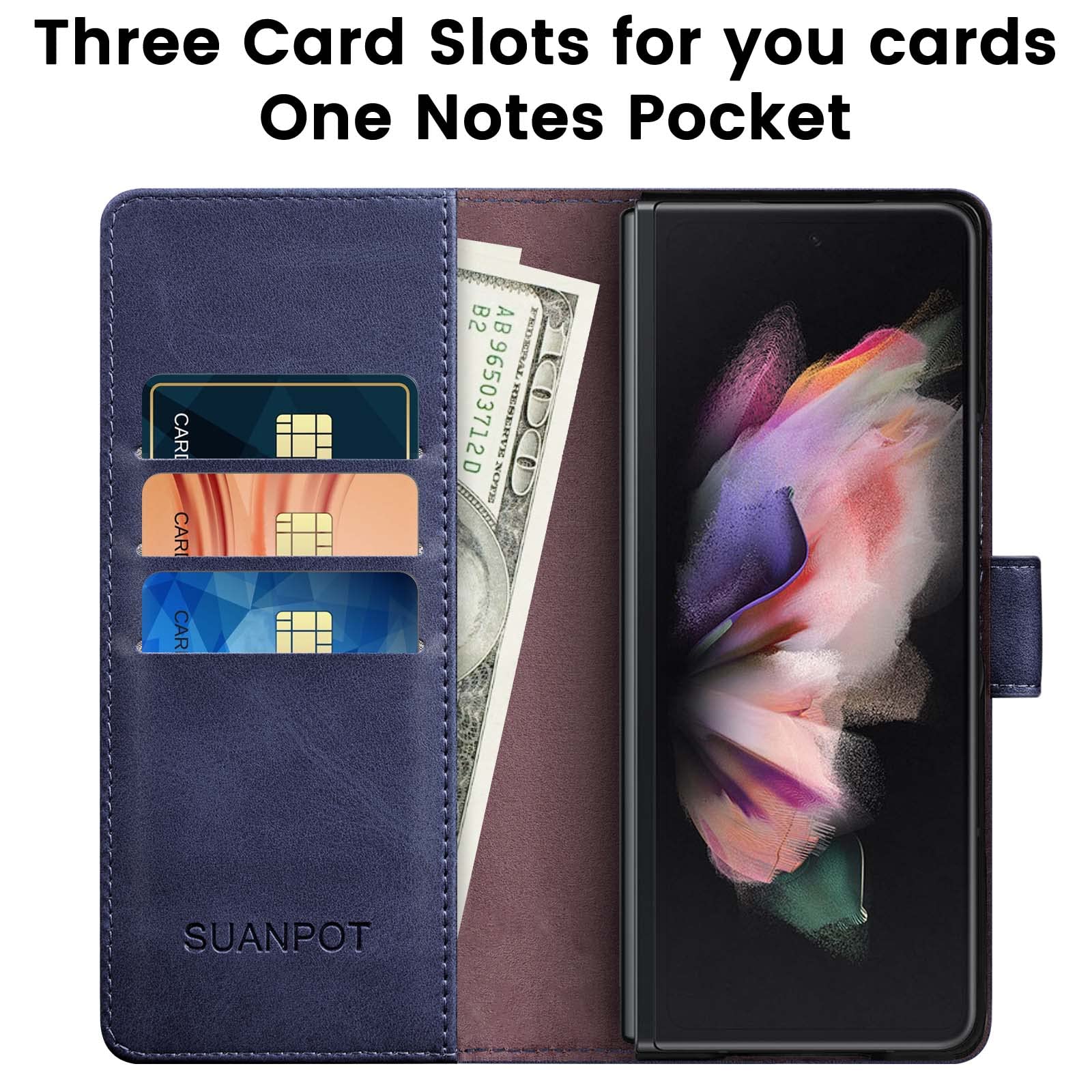 SUANPOT SUANPOT Samsung Galaxy Z Fold 6 5G Wallet Case RFID Blocking Credit Card Holder Flip Book PU Leather Cover for Men and Women Blue - View 4 of 6