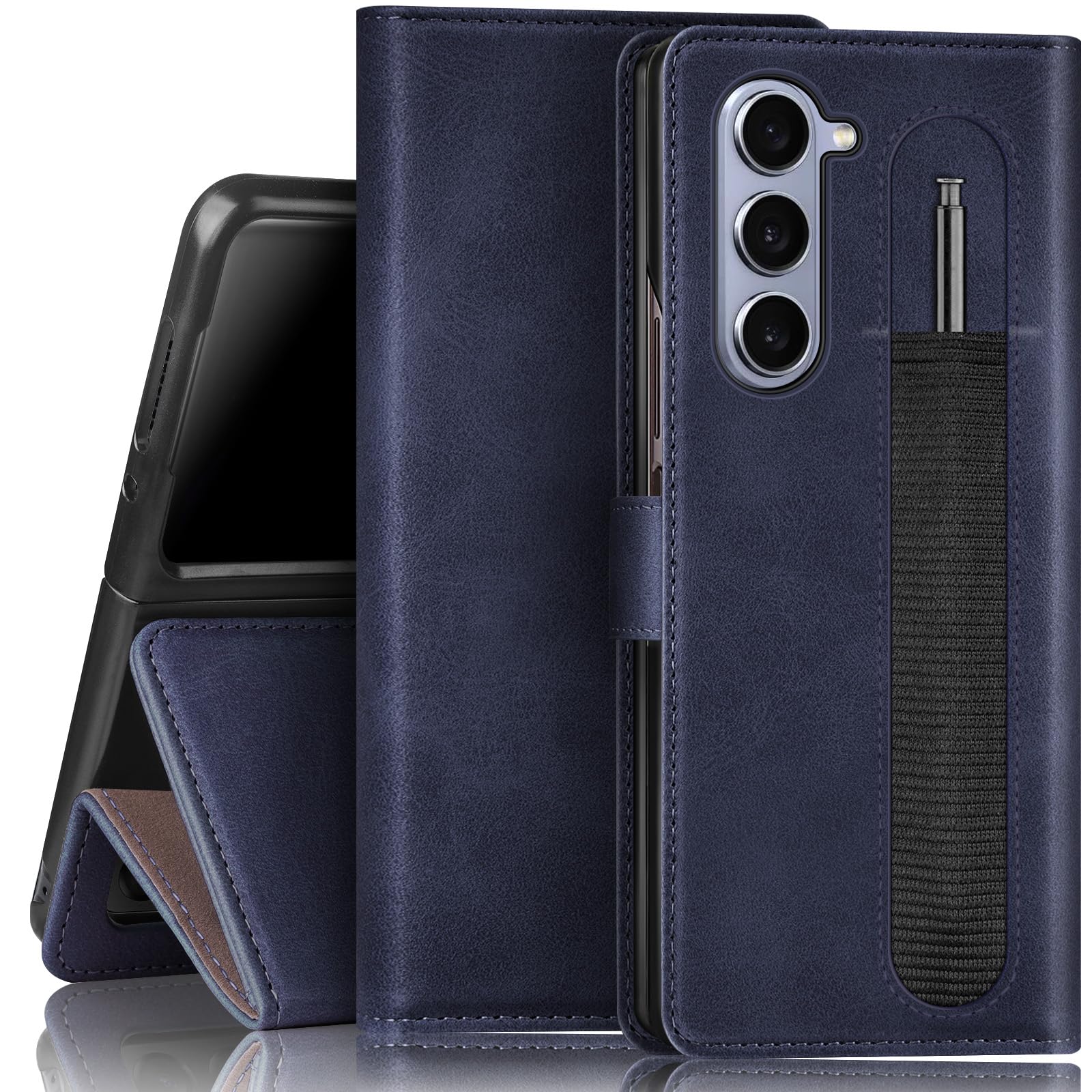 SUANPOT Samsung Galaxy Z Fold 6 5G Wallet Case RFID Blocking Credit Card Holder Flip Book PU Leather Cover for Men and Women Blue