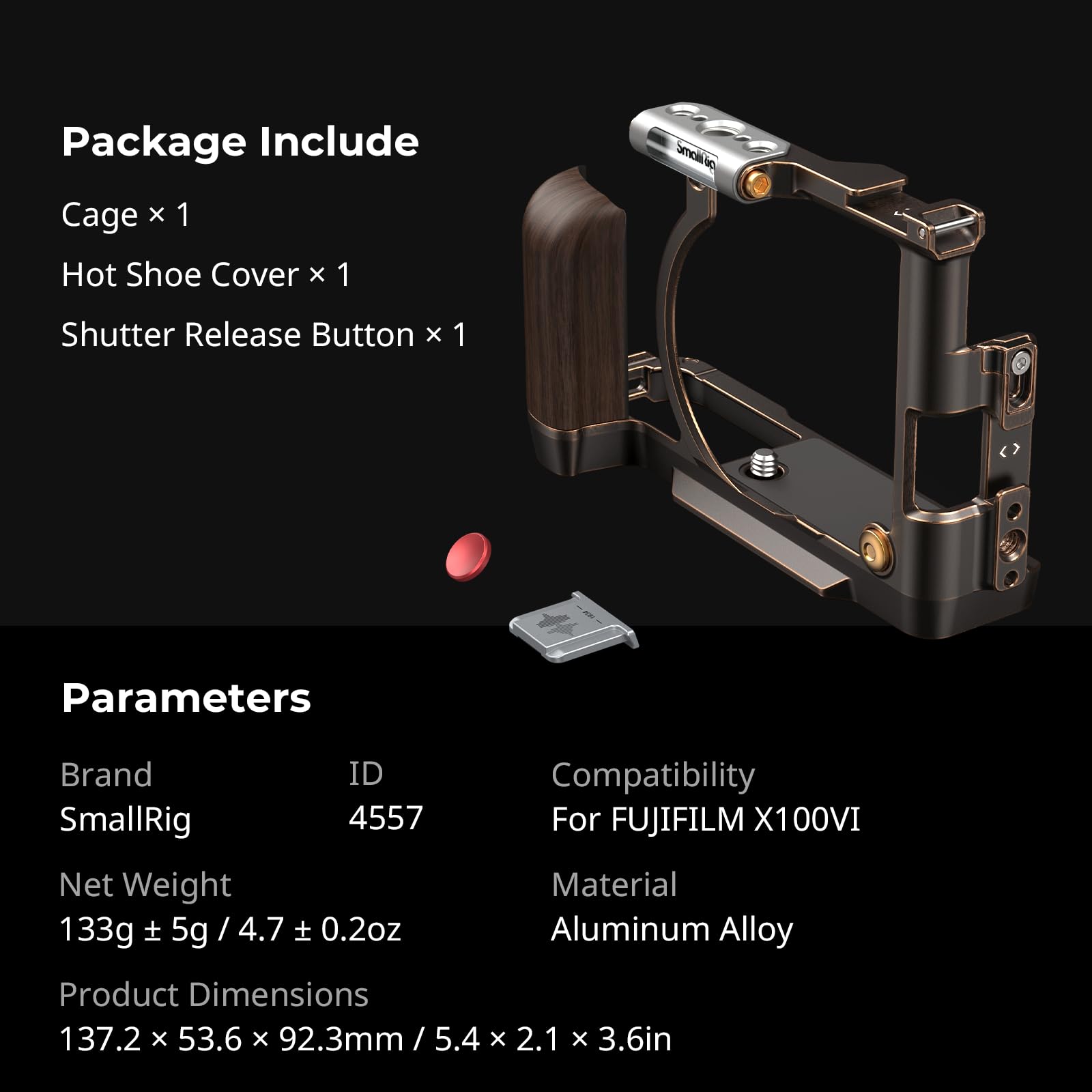 SMALLRIG SmallRig X100VI Retro Cage for FUJIFILM X100VI with Quick Release Plate Shutter Button and Hot Shoe Cover 4557 - View 7 of 9