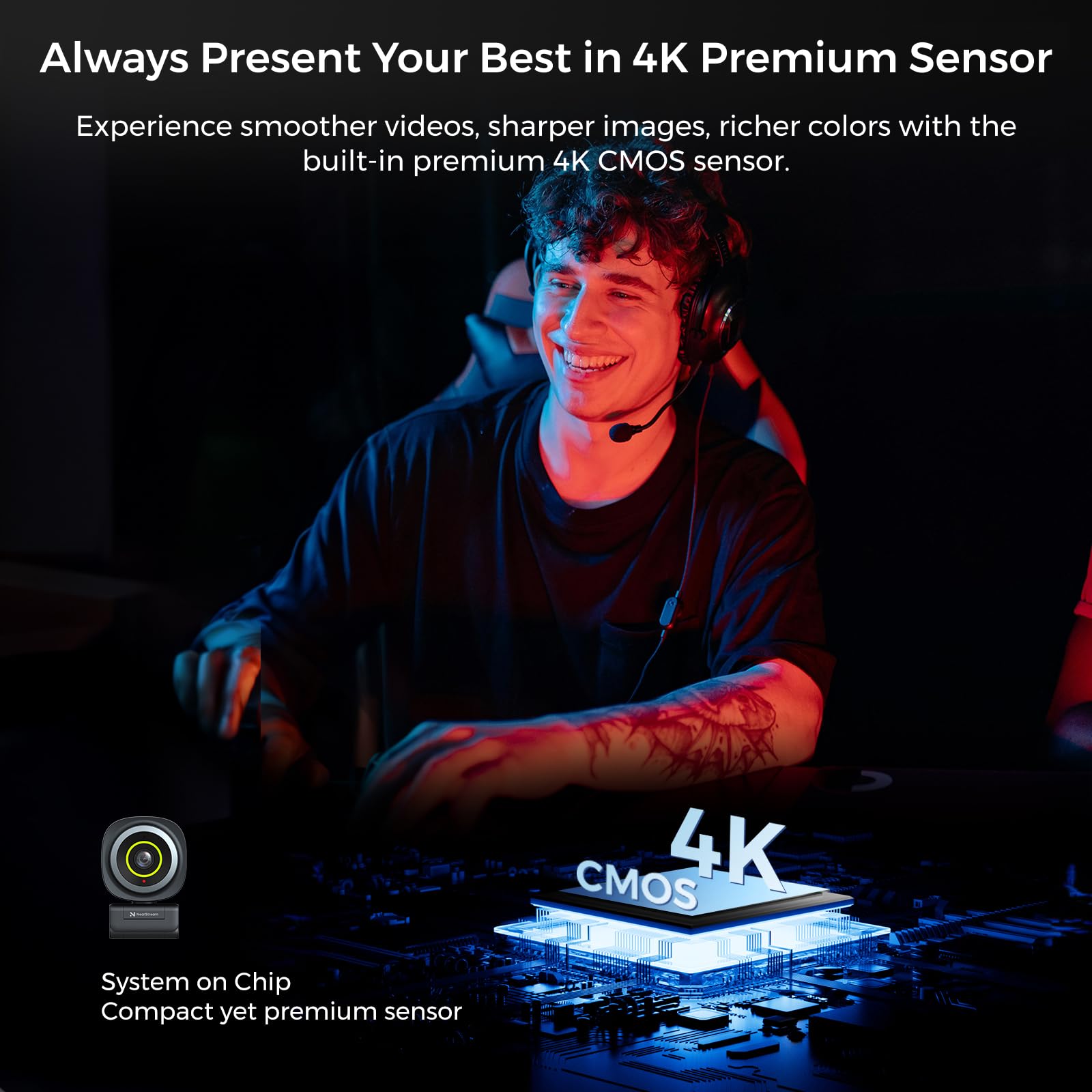 NearStream NearStream 4K Webcam HDR 1080P 60FPS with Noise Canceling Mic Adjustable FOV Auto Focus AI Framing Compatible with Google Meet Zoom Skype - View 3 of 9