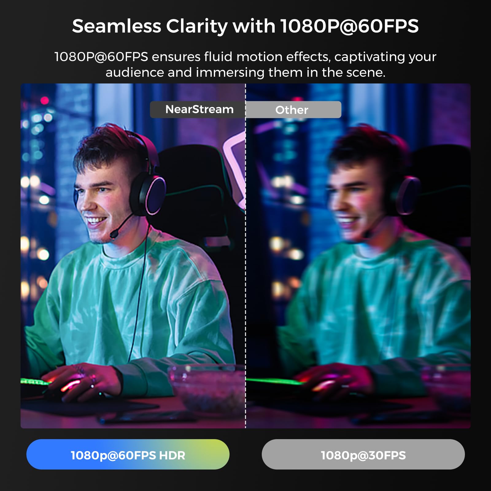 NearStream NearStream 4K Webcam HDR 1080P 60FPS with Noise Canceling Mic Adjustable FOV Auto Focus AI Framing Compatible with Google Meet Zoom Skype - View 4 of 9
