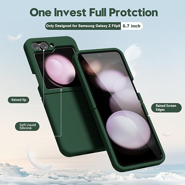 oakxco Oakxco Liquid Silicone Phone Case for Samsung Galaxy Z Flip 6 Thin Slim Soft Rubber Gel Cover in Dark Green for Women and Girls - View 5 of 9