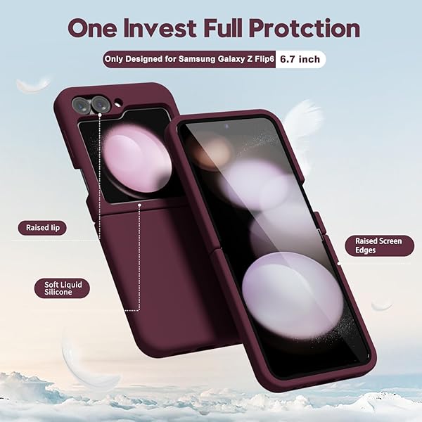 oakxco Oakxco Liquid Silicone Phone Case for Samsung Galaxy Z Flip 6 Thin Slim Soft Rubber Gel Cover in Burgundy Plum Wine for Women and Girls - View 5 of 9