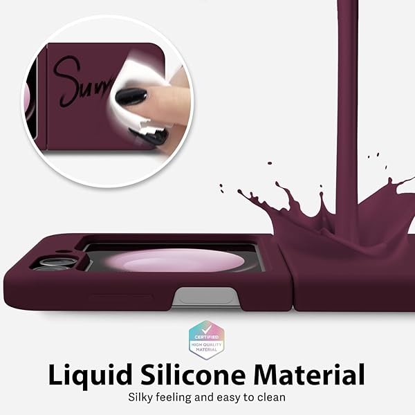 oakxco Oakxco Liquid Silicone Phone Case for Samsung Galaxy Z Flip 6 Thin Slim Soft Rubber Gel Cover in Burgundy Plum Wine for Women and Girls - View 6 of 9