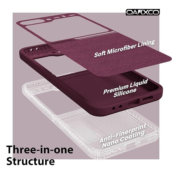 oakxco Oakxco Liquid Silicone Phone Case for Samsung Galaxy Z Flip 6 Thin Slim Soft Rubber Gel Cover in Burgundy Plum Wine for Women and Girls - View 7 of 9