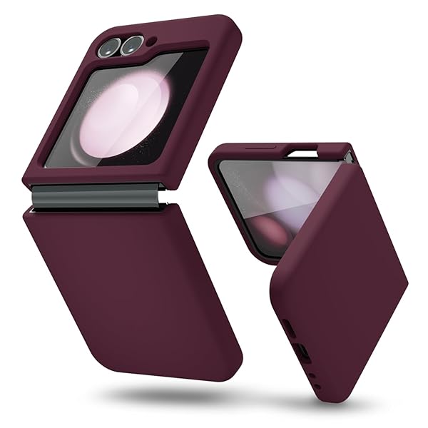 oakxco Oakxco Liquid Silicone Phone Case for Samsung Galaxy Z Flip 6 Thin Slim Soft Rubber Gel Cover in Burgundy Plum Wine for Women and Girls - View 3 of 9