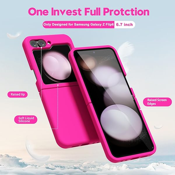 oakxco oakxco Hot Pink Fuchsia Liquid Silicone Phone Case for Samsung Galaxy Z Flip 6 Thin Slim Soft Rubber Gel Matte Cover for Women Girl - View 5 of 8