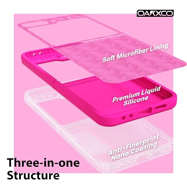 oakxco oakxco Hot Pink Fuchsia Liquid Silicone Phone Case for Samsung Galaxy Z Flip 6 Thin Slim Soft Rubber Gel Matte Cover for Women Girl - View 7 of 8