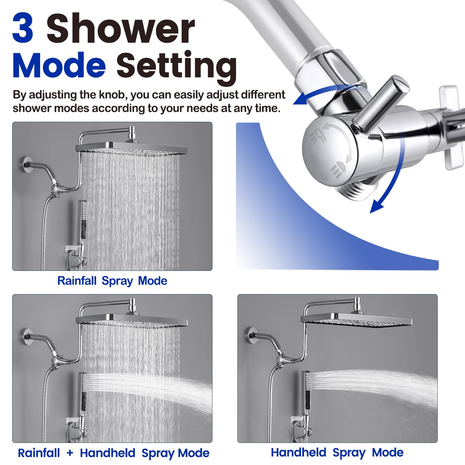 QMLALA 13 Inch Dual Rainfall Shower Head with Handheld Spray Combo Adjustable Extension Arm and Extra Long Hose in Polished Chrome - View 2 of 9