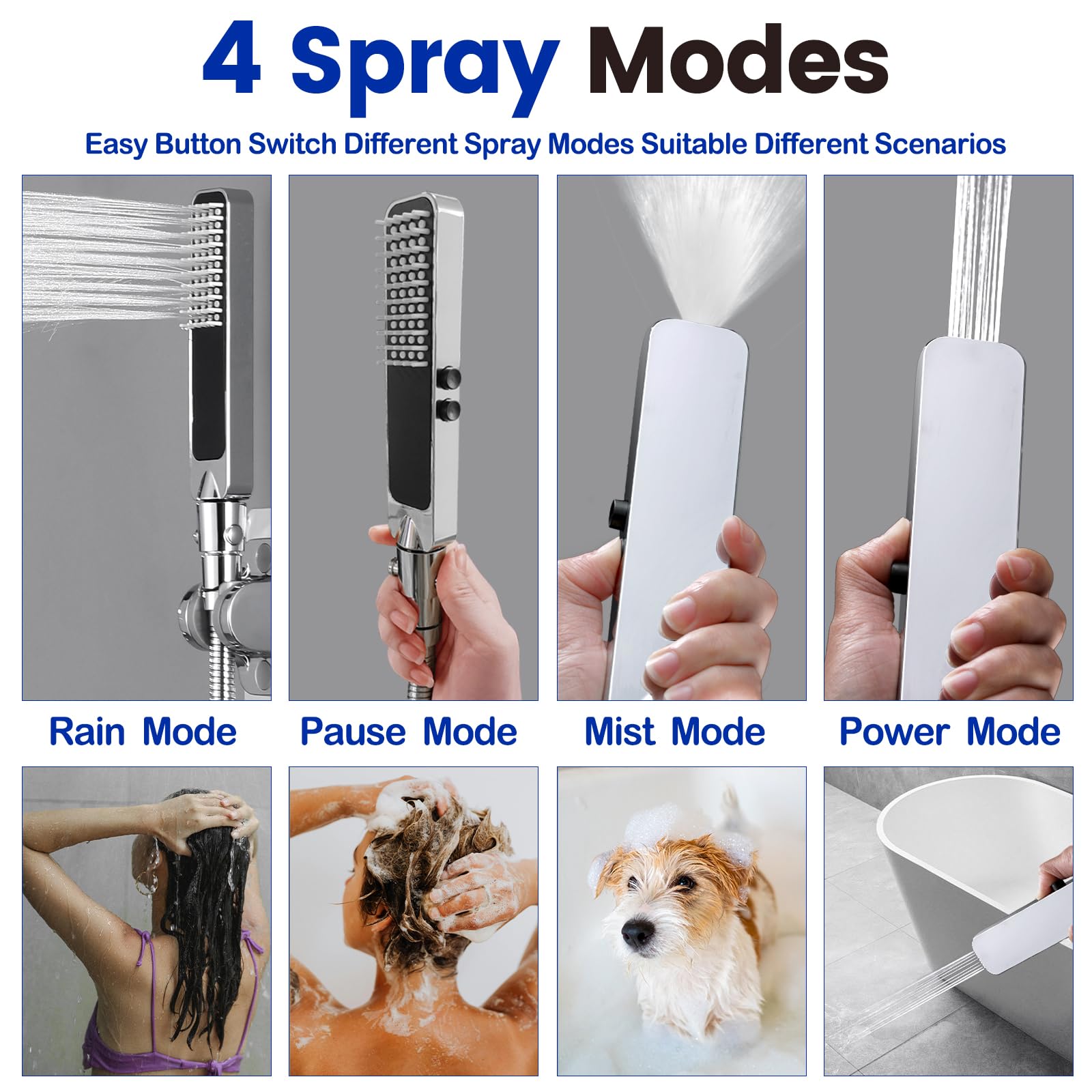 QMLALA 13 Inch Dual Rainfall Shower Head with Handheld Spray Combo Adjustable Extension Arm and Extra Long Hose in Polished Chrome - View 5 of 9