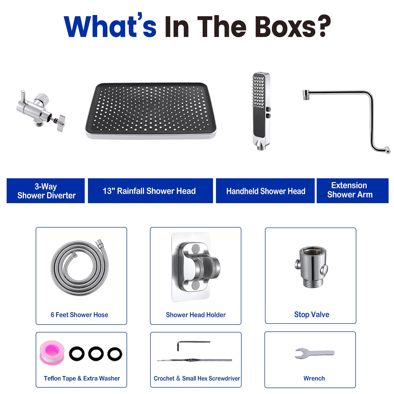 QMLALA 13 Inch Dual Rainfall Shower Head with Handheld Spray Combo Adjustable Extension Arm and Extra Long Hose in Polished Chrome - View 8 of 9