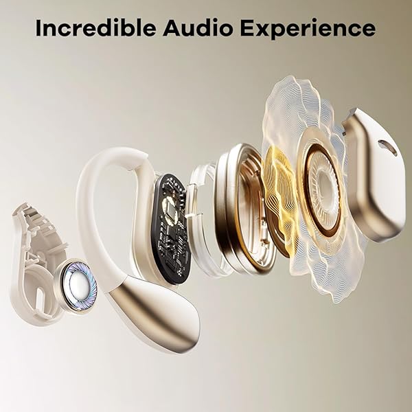 ABCDONG Open Ear Wireless Bluetooth Headphones 60hrs Play 8D Sound Sport Earbuds with LED Display Built-in Mic for Running and Workout Light Yellow - View 5 of 9