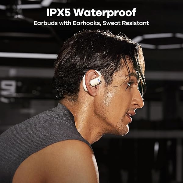 ABCDONG Open Ear Wireless Bluetooth Headphones 60hrs Play 8D Sound Sport Earbuds with LED Display Built-in Mic for Running and Workout Light Yellow - View 9 of 9