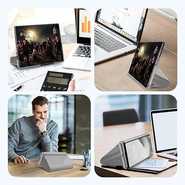 sqgylgl Galaxy Z Fold 6 Clear View Mirror Flip Cover Case with Kickstand PU Leather Protective Case for Samsung Galaxy Z Fold 6 Silver - View 4 of 9