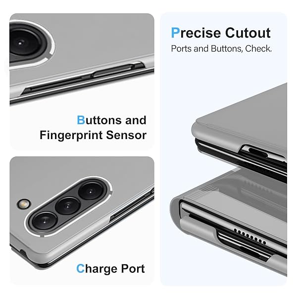 sqgylgl Galaxy Z Fold 6 Clear View Mirror Flip Cover Case with Kickstand PU Leather Protective Case for Samsung Galaxy Z Fold 6 Silver - View 7 of 9