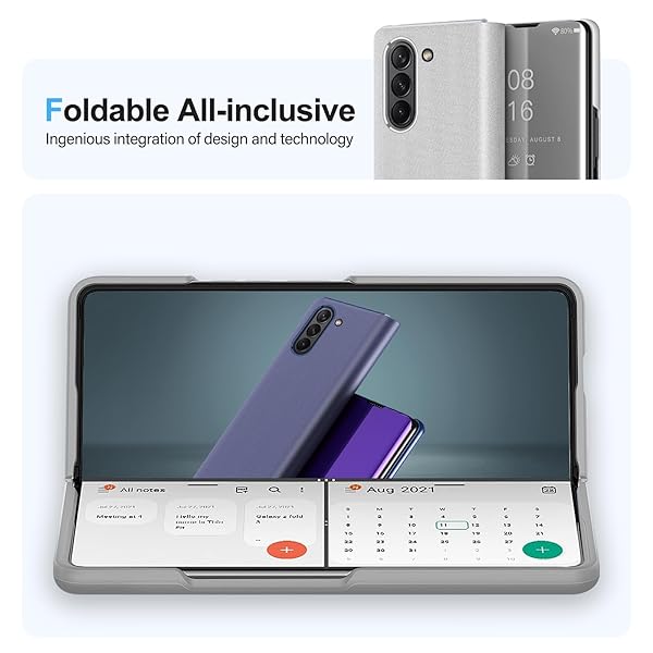 sqgylgl Galaxy Z Fold 6 Clear View Mirror Flip Cover Case with Kickstand PU Leather Protective Case for Samsung Galaxy Z Fold 6 Silver - View 8 of 9