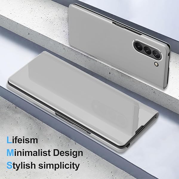 sqgylgl Galaxy Z Fold 6 Clear View Mirror Flip Cover Case with Kickstand PU Leather Protective Case for Samsung Galaxy Z Fold 6 Silver - View 9 of 9