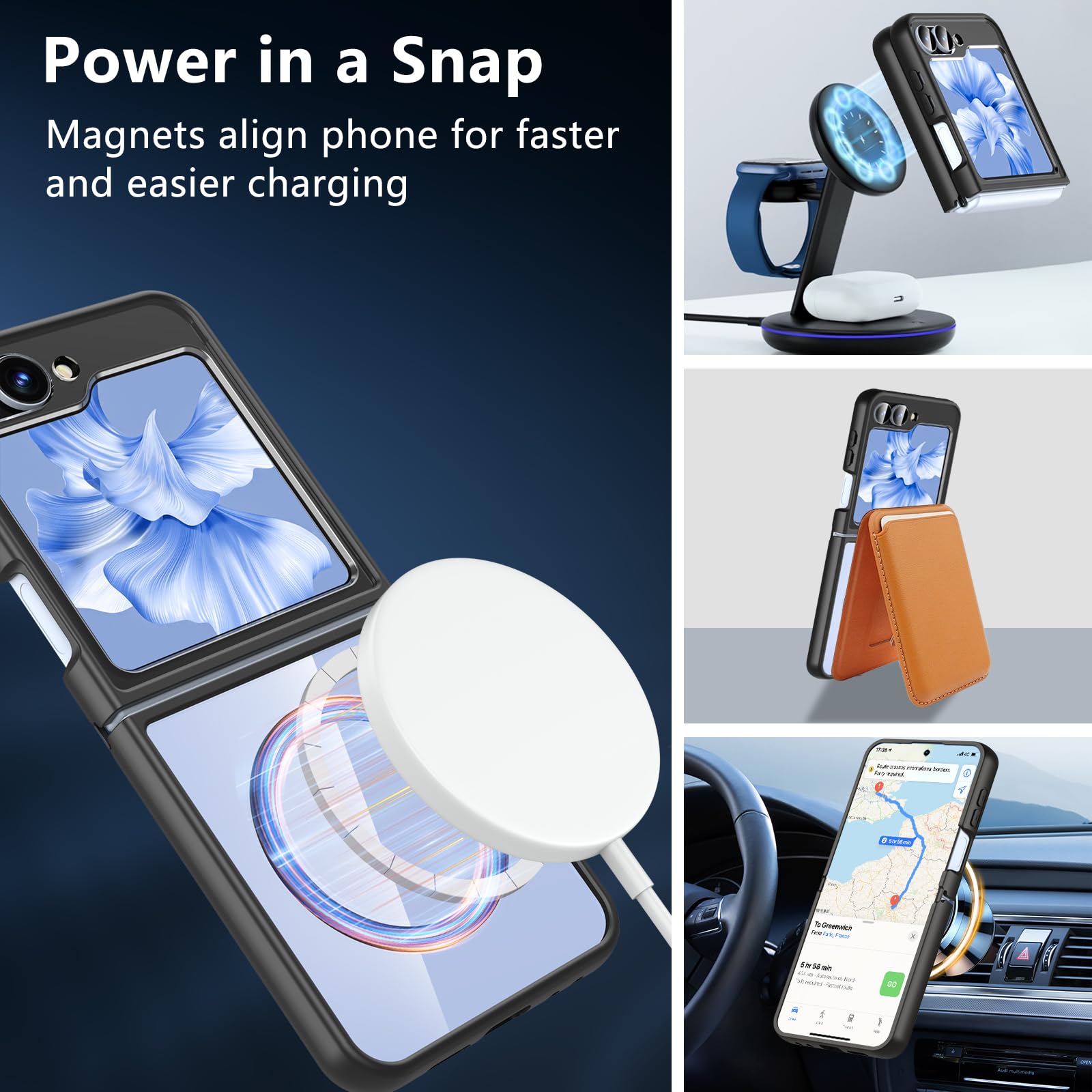 Hensinple Hensinple Samsung Galaxy Z Flip 6 Case Magnetic Compatible with MagSafe Transparent Shockproof Slim Rugged Hard PC Clear Back Cover Black - View 2 of 8